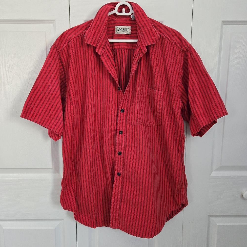 1980s Vintage American Eagle Made In USA Red Short Sleeve Button-down Shirt
